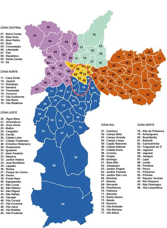 São Паоло општини мапа